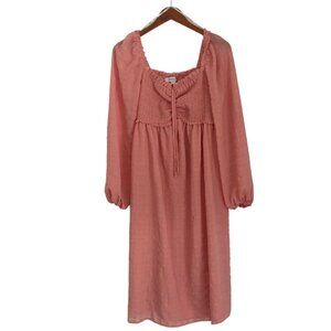 Forever21 Plus Pink Puff Sleeve Sweetheart Neck Midi Dress Size 0X